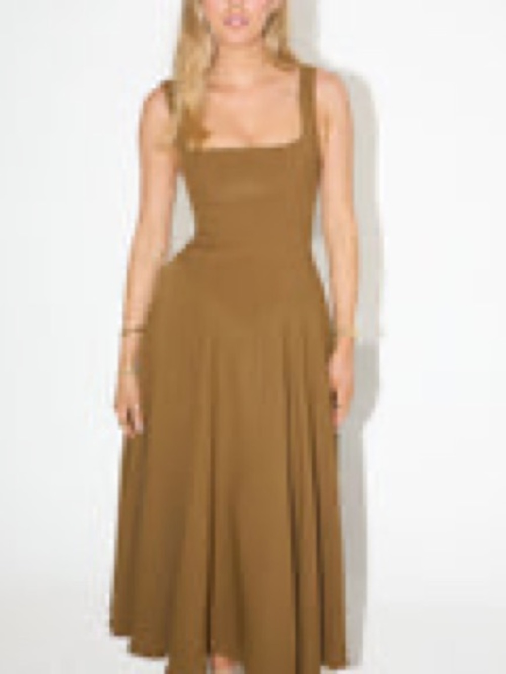 Odd Muse Square-Neck Sleeveless Midi Dress in Olive